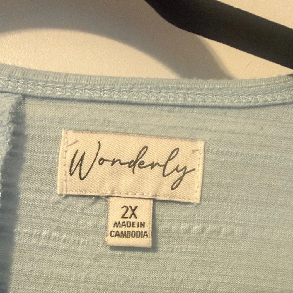 Wonderly Sky Blue Textured V-Neck Blouse - Picture 2 of 5
